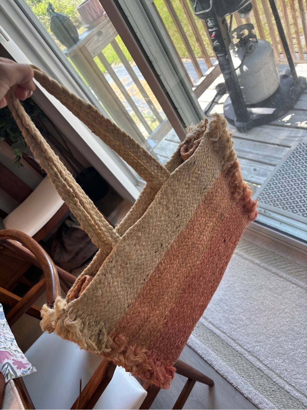 Braided Straw Tote Bag in Natural and Terracotta - Shiraleah